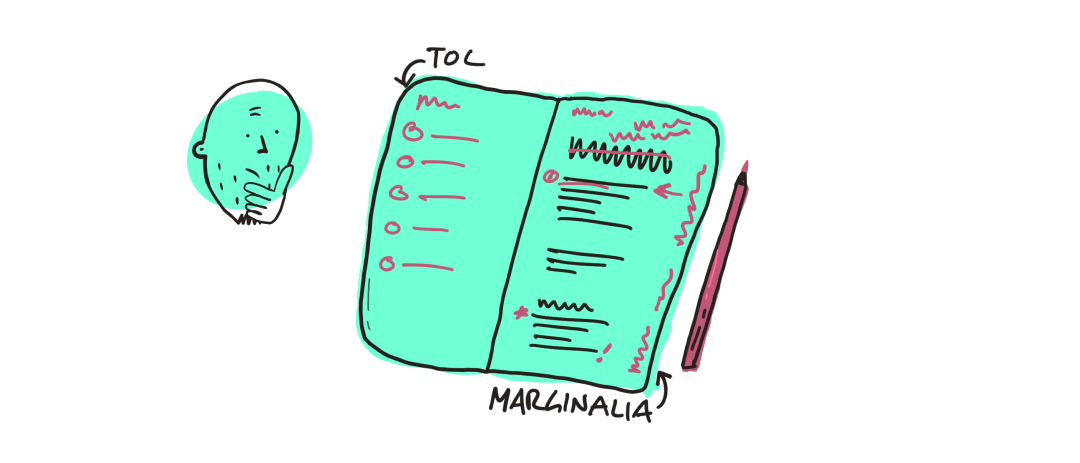 sommerlaesning-2025-full Tegning af bog med noter i margin