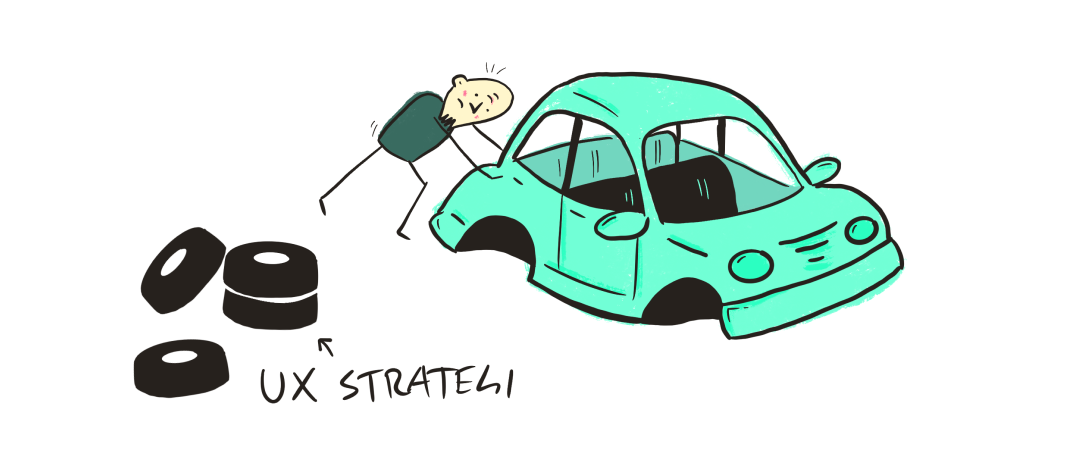 UX strategi Mand skubber bil uden hjul