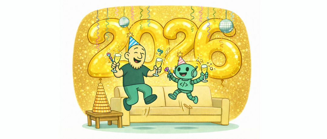 10-emner-2026_2025_full Manden og robotten hopper ind i det nye år 2026 - godt nytår!